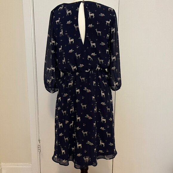 Poem by Oliver Bonas Navy Deer Print Chiffon Dress | Size US 6 / UK 10 - Picture 2 of 7